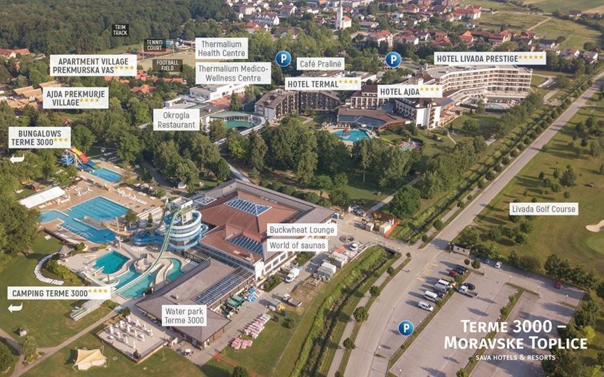 Mapka s označením hotelů, Terme 3000, Moravské Toplice, Slovinsko, CK GEOVITA