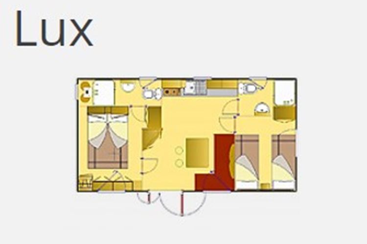 2ložnicový mobilní dům LUX, Manželská postel 200 x 160 cm, Samostatné postele 200 x 80 cm