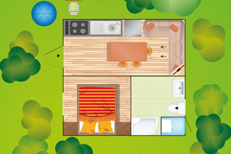 Mobilní dům H PLUS, Manželská postel 190 x 150 cm, Camping Sabbiadoro, Lignano, Itálie, Dovolená s CK Geovita