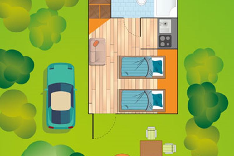 Mobilní dům H TWIN, Dvě oddělené postele 190 x 75 cm, Camping Sabbiadoro, Lignano, Itálie, Dovolená s CK Geovita
