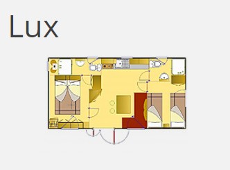 2ložnicový mobilní dům LUX, Manželská postel 200 x 160 cm, Samostatné postele 200 x 80 cm