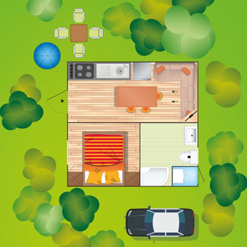 Mobilní dům H PLUS, Manželská postel 190 x 150 cm, Camping Sabbiadoro, Lignano, Itálie, Dovolená s CK Geovita