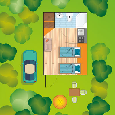 Mobilní dům H TWIN, Dvě oddělené postele 190 x 75 cm, Camping Sabbiadoro, Lignano, Itálie, Dovolená s CK Geovita