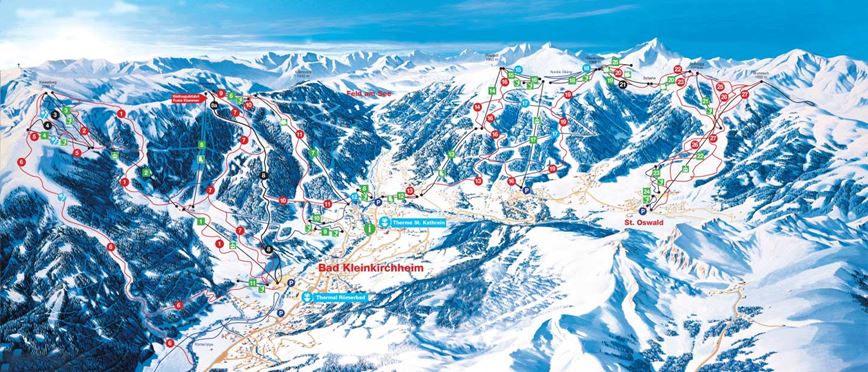 Ski mapa střediska Bad Kleinkirchheim, Lyžařská dovolená v Rakousku s CK Geovita.
