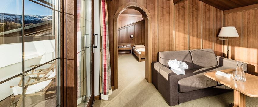 1ložnicový Suite s balkonem, Seiser Alm Plaza, Alpe di Siusi, Itálie, CK GEOVITA